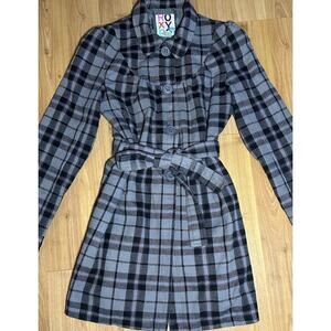 Y2K Vintage Roxy Plaid Pea coat Pink Black Women’s Lg 90s Dress Coat